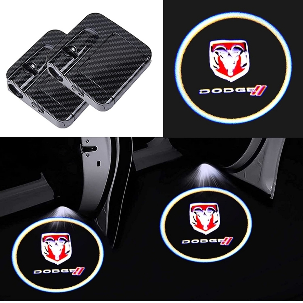 2 New Wireless Dodge LED Projector Car Door Lights.  NO tools Needed To Install.